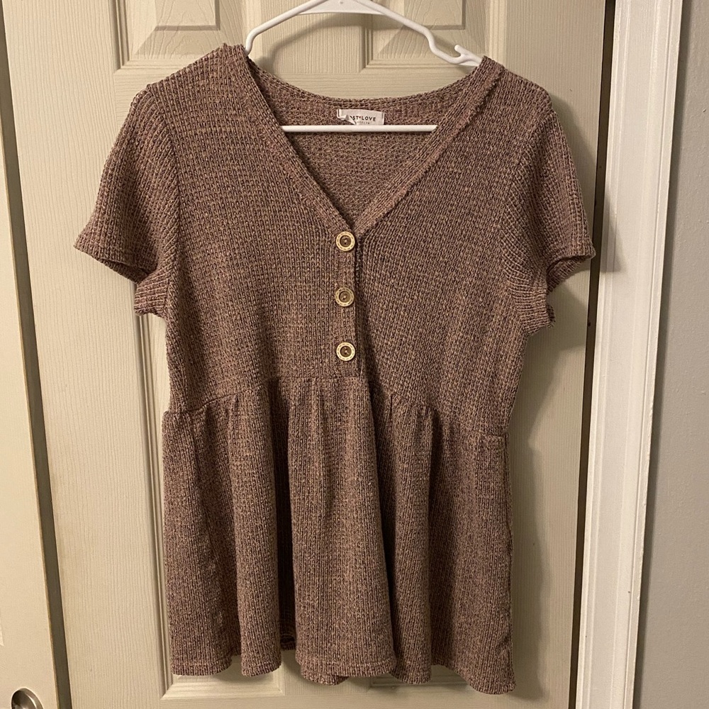 Mauve Waffle Knit Button Front Maternity Babydoll Top